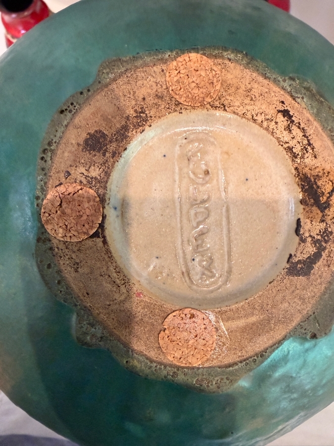 Collection Of (3) Vintage Arts And Crafts Ceramic Pieces Featuring A Matte Green Glaze: (1) Antique Weller Pottery Jardiniere And (2) Antique Fulper Pottery Vases 4'-8'H [Photo 12]