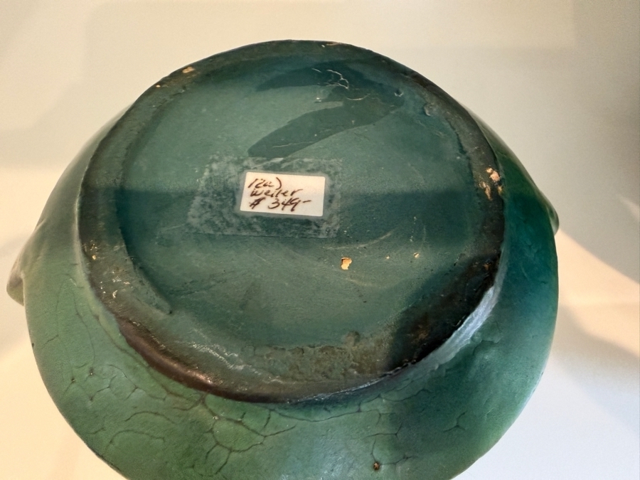 Collection Of (3) Vintage Arts And Crafts Ceramic Pieces Featuring A Matte Green Glaze: (1) Antique Weller Pottery Jardiniere And (2) Antique Fulper Pottery Vases 4'-8'H [Photo 9]