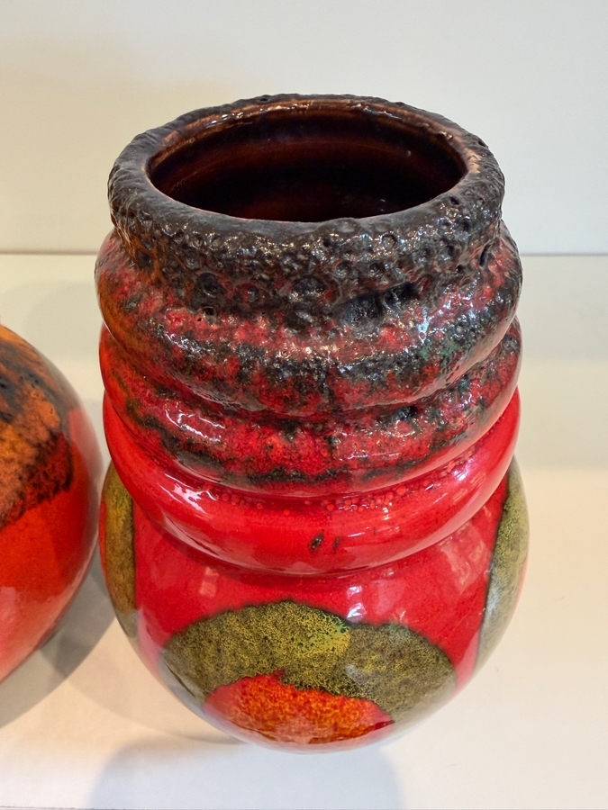 Pair Of Vintage Mid-Century Modern Fat Lava West German Art Pottery Vases By Scheurich 7'H [Photo 9]