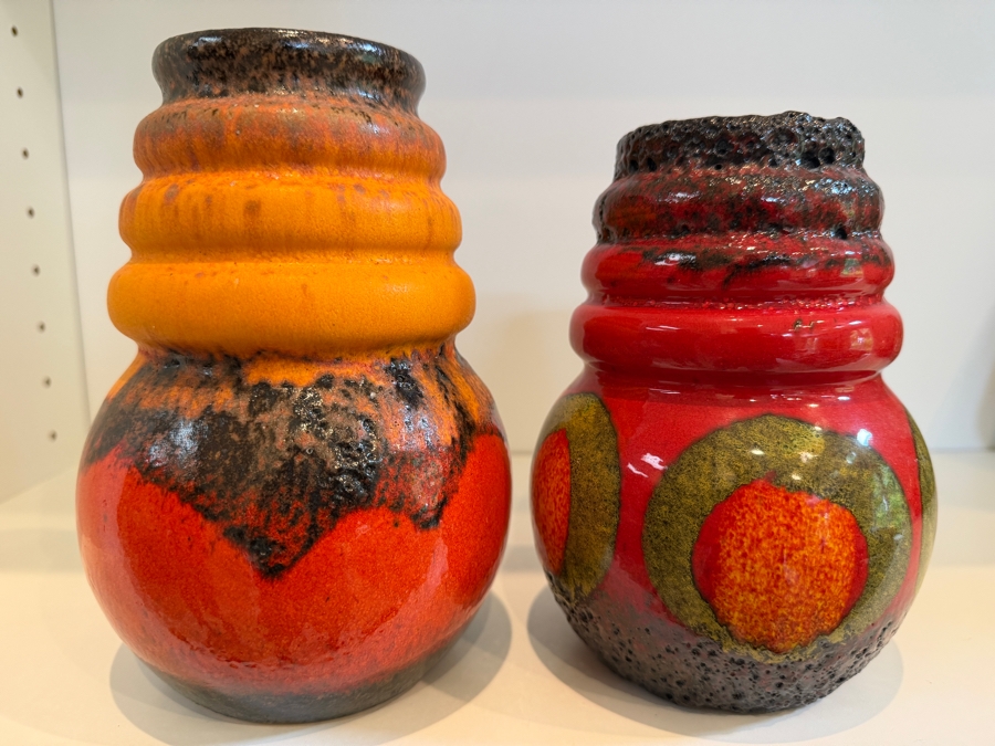 Pair Of Vintage Mid-Century Modern Fat Lava West German Art Pottery Vases By Scheurich 7'H [Photo 3]