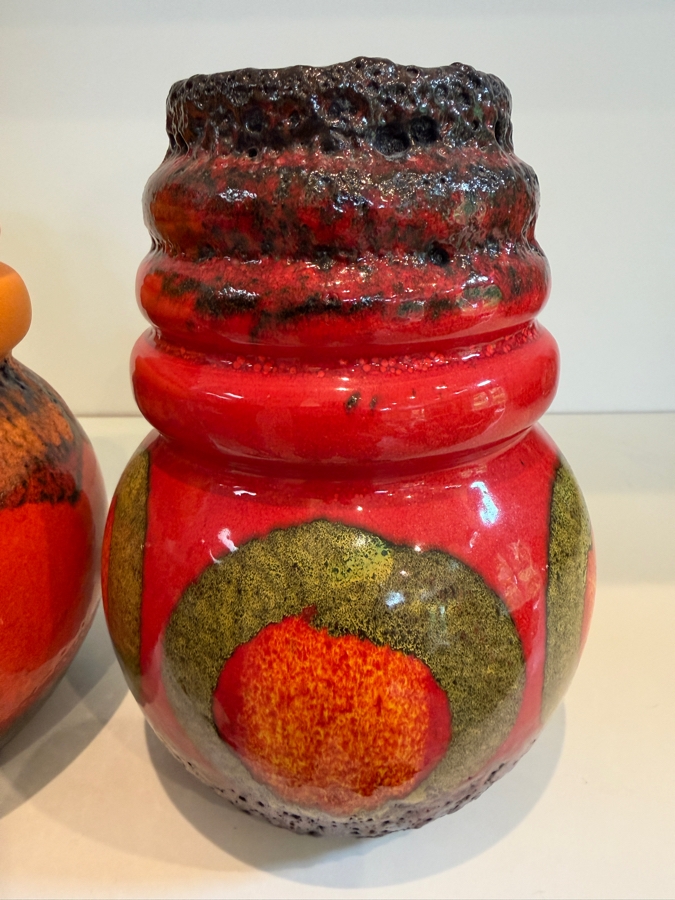 Pair Of Vintage Mid-Century Modern Fat Lava West German Art Pottery Vases By Scheurich 7'H [Photo 4]