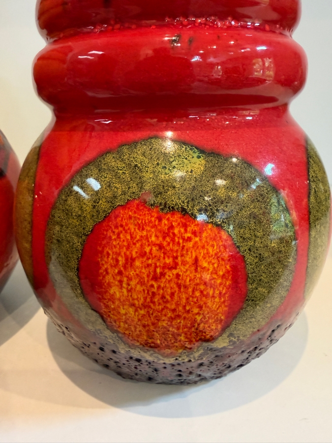 Pair Of Vintage Mid-Century Modern Fat Lava West German Art Pottery Vases By Scheurich 7'H [Photo 5]