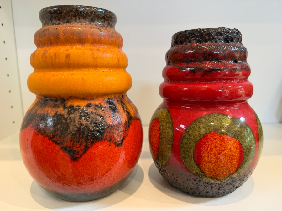 Pair Of Vintage Mid-Century Modern Fat Lava West German Art Pottery Vases By Scheurich 7'H [Photo 2]