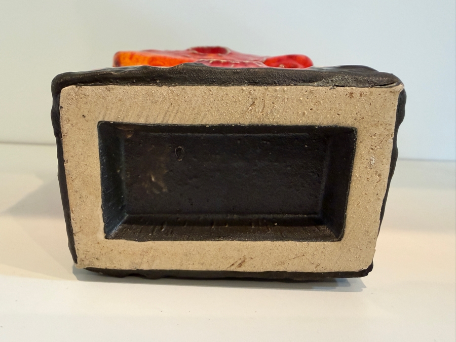 Vintage Mid-Century Modern Fat Lava West German Art Pottery Vase Featuring A Red And Black Mooncrater Glaze 5.5'H [Photo 9]