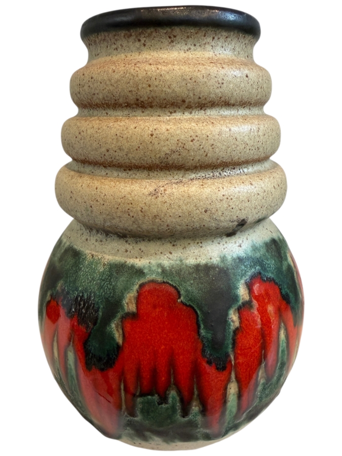 Vintage Mid-Century Modern Fat Lava West German Art Pottery Vase By Scheurich Keramik Vienna Model 7'H