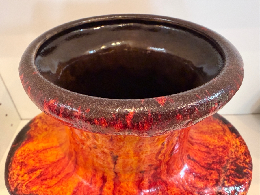 Vintage Mid-Century Modern Fat Lava West German Art Pottery Vase By Dumler & Breiden Featuring A Fiery Red/Orange And Black Textured Glaze Model 604/30 12'H [Photo 5]