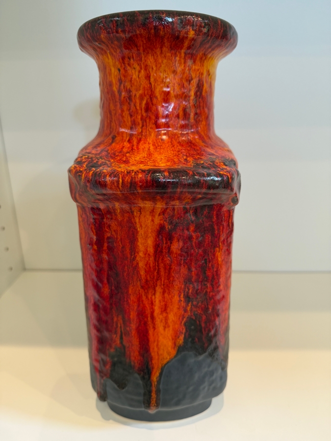 Vintage Mid-Century Modern Fat Lava West German Art Pottery Vase By Dumler & Breiden Featuring A Fiery Red/Orange And Black Textured Glaze Model 604/30 12'H [Photo 7]