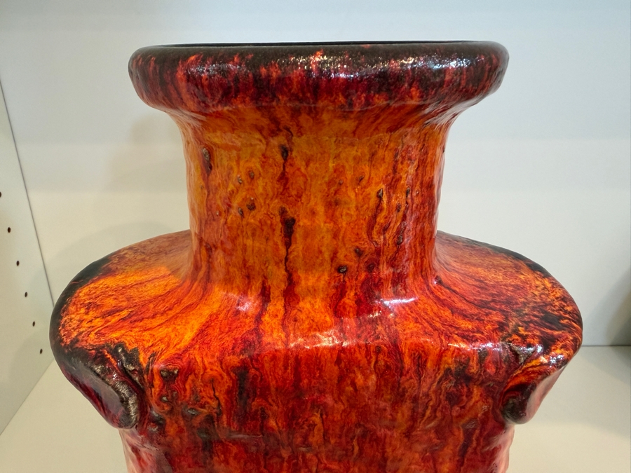 Vintage Mid-Century Modern Fat Lava West German Art Pottery Vase By Dumler & Breiden Featuring A Fiery Red/Orange And Black Textured Glaze Model 604/30 12'H [Photo 4]