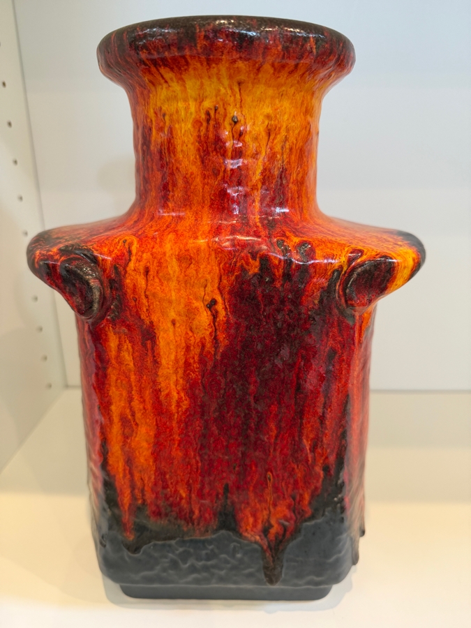 Vintage Mid-Century Modern Fat Lava West German Art Pottery Vase By Dumler & Breiden Featuring A Fiery Red/Orange And Black Textured Glaze Model 604/30 12'H [Photo 9]