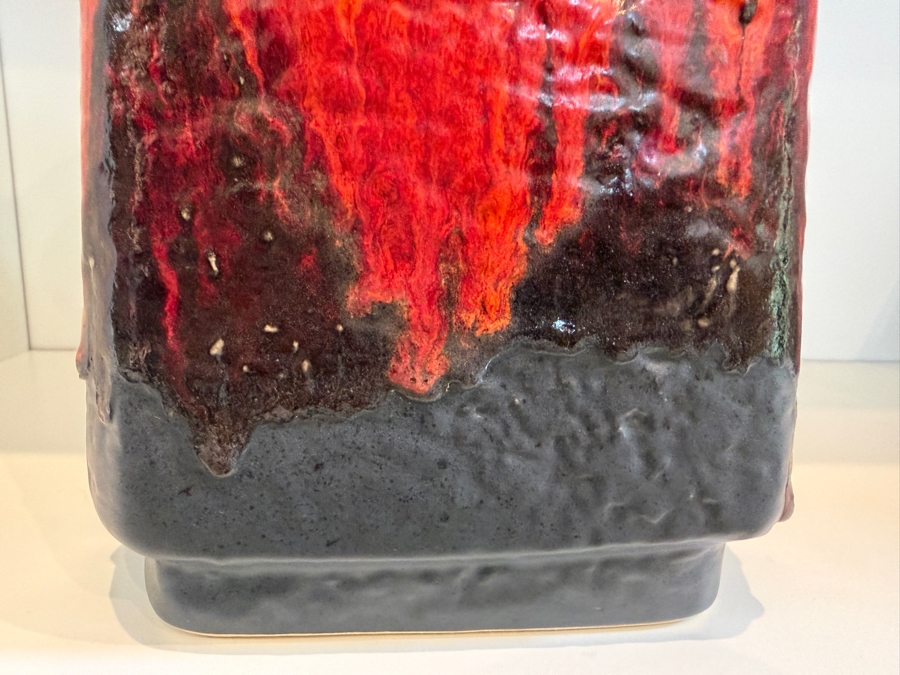 Vintage Mid-Century Modern Fat Lava West German Art Pottery Vase By Dumler & Breiden Featuring A Fiery Red/Orange And Black Textured Glaze Model 604/30 12'H [Photo 6]