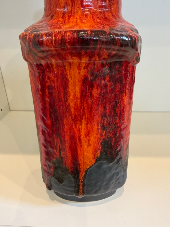 Vintage Mid-Century Modern Fat Lava West German Art Pottery Vase By Dumler & Breiden Featuring A Fiery Red/Orange And Black Textured Glaze Model 604/30 12'H [Photo 8]