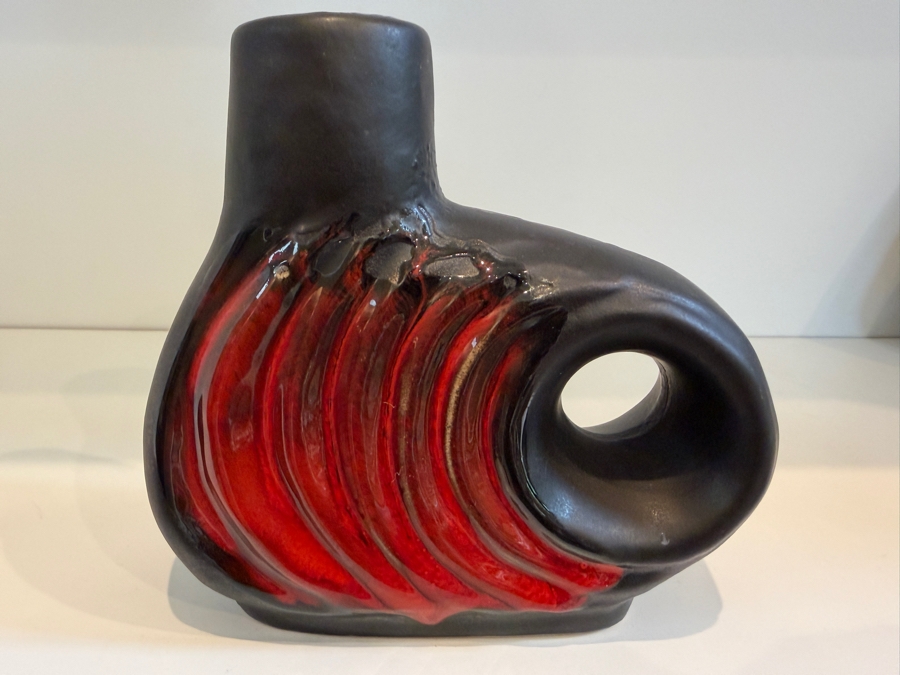Vintage Mid-Century Modern Fat Lava West German Art Pottery Vase By Walter Becht Featuring A Black And Red Glaze Model 156/15 6'H [Photo 4]
