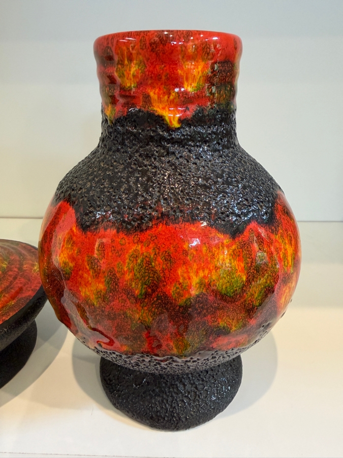 Pair Of Vintage Mid-Century Modern Fat Lava West German Art Pottery Vase By Walter Gerhards 6.5'-8'H [Photo 3]
