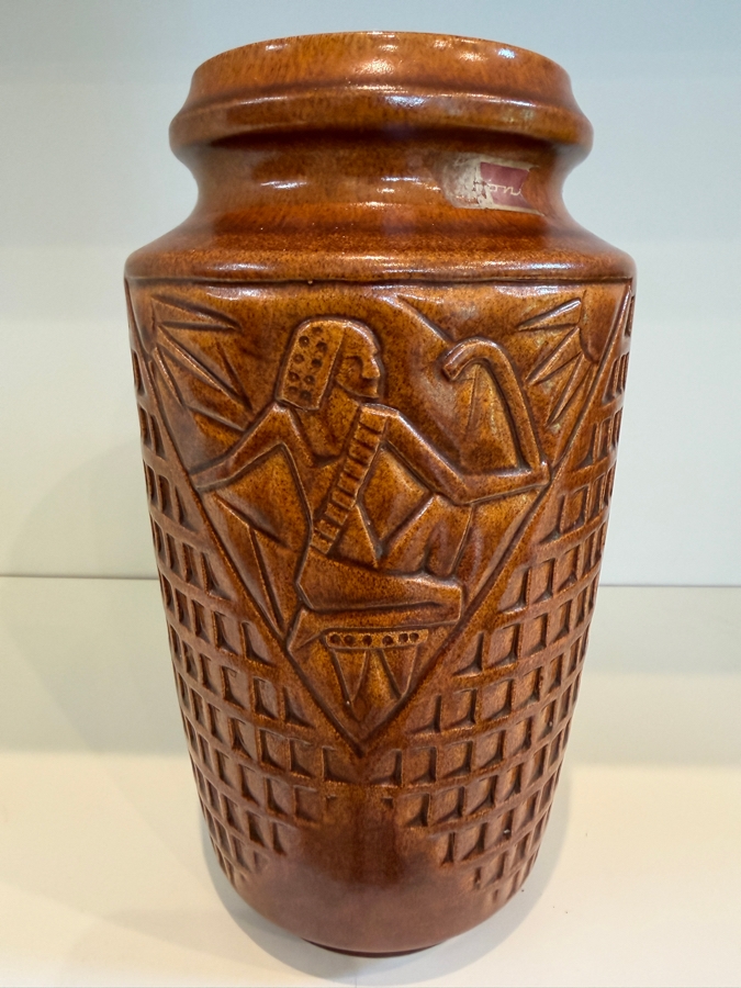 Vintage 1960's Mid-Century Modern West German Bay Keramik 'Egyptian Pharaoh' Relief Vase, Brown Glazed Pottery, Shape 537-17 10'H



 [Photo 2]