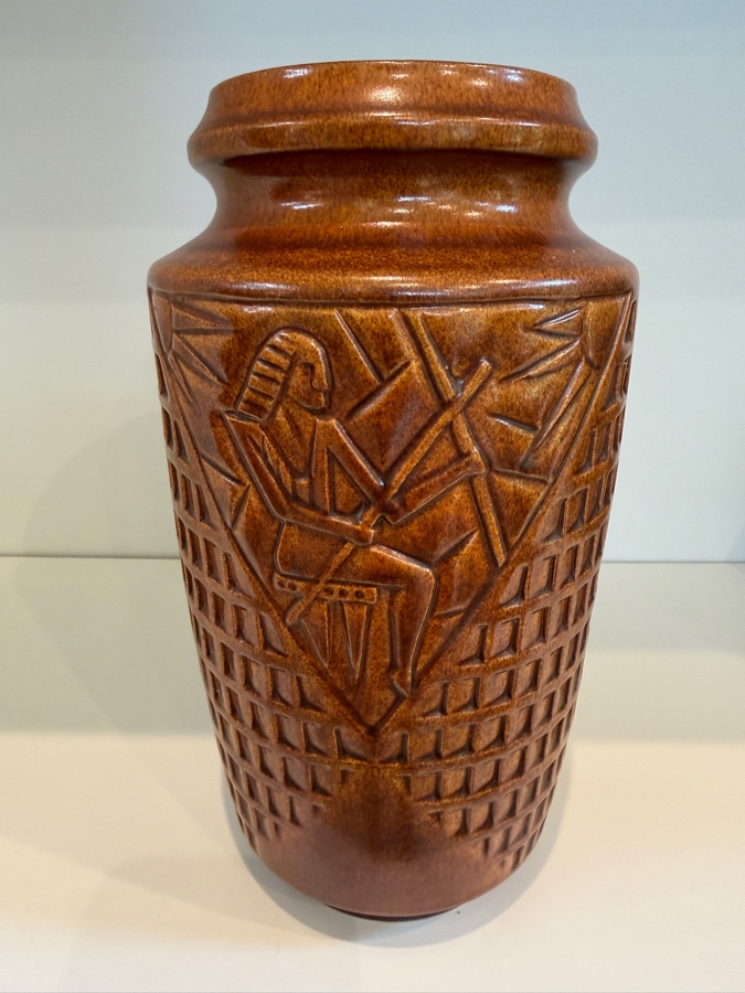 Vintage 1960's Mid-Century Modern West German Bay Keramik 'Egyptian Pharaoh' Relief Vase, Brown Glazed Pottery, Shape 537-17 10'H



 [Photo 4]