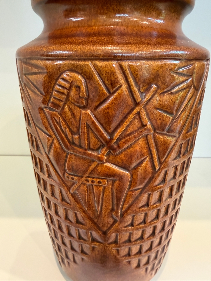 Vintage 1960's Mid-Century Modern West German Bay Keramik 'Egyptian Pharaoh' Relief Vase, Brown Glazed Pottery, Shape 537-17 10'H



 [Photo 5]