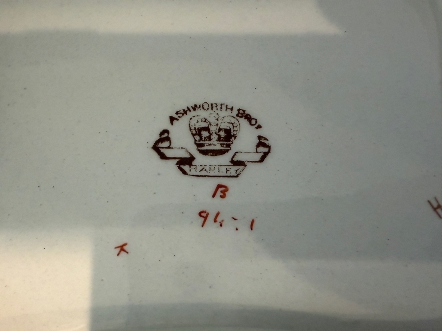 1 Of 2 Antique Ashworth Brothers Hanley Ironstone Platter, English Transferware With Royal Crown Backstamp, Late 19th To Early 20th Century, Collectible Pottery From Staffordshire 13'W X 9.5'D X 6'H [Photo 6]