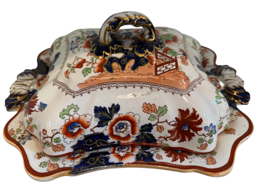 1 Of 2 Antique Ashworth Brothers Hanley Ironstone Platter, English Transferware With Royal Crown Backstamp, Late 19th To Early 20th Century, Collectible Pottery From Staffordshire 13'W X 9.5'D X 6'H