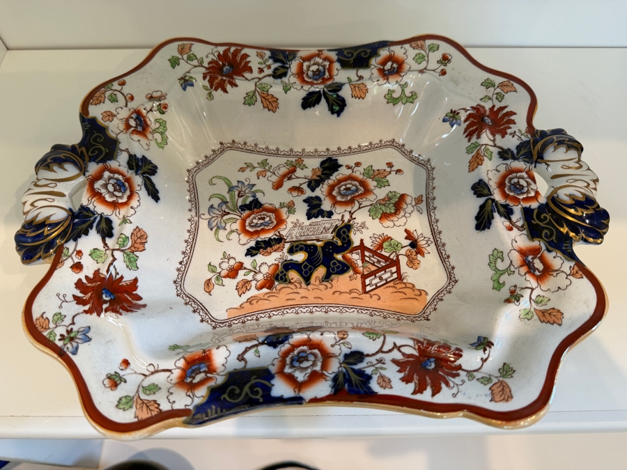 1 Of 2 Antique Ashworth Brothers Hanley Ironstone Platter, English Transferware With Royal Crown Backstamp, Late 19th To Early 20th Century, Collectible Pottery From Staffordshire 13'W X 9.5'D X 6'H [Photo 5]