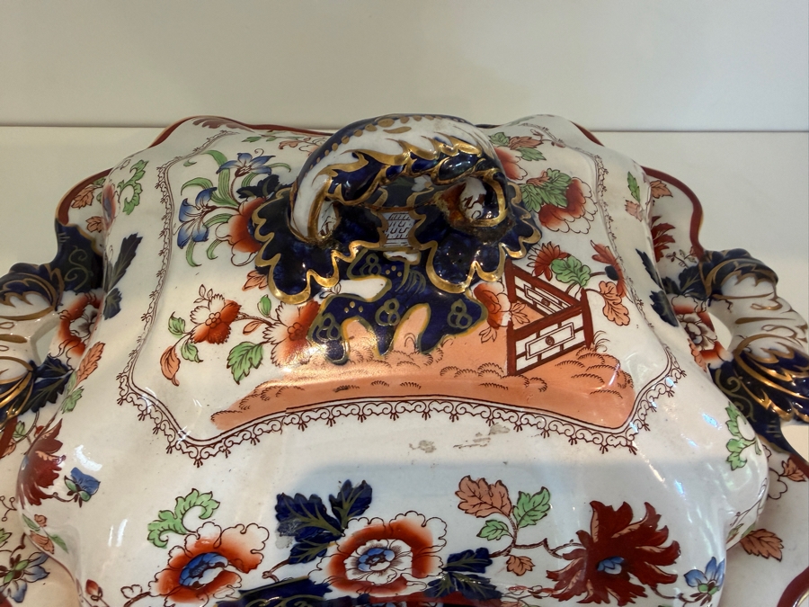 1 Of 2 Antique Ashworth Brothers Hanley Ironstone Platter, English Transferware With Royal Crown Backstamp, Late 19th To Early 20th Century, Collectible Pottery From Staffordshire 13'W X 9.5'D X 6'H [Photo 4]