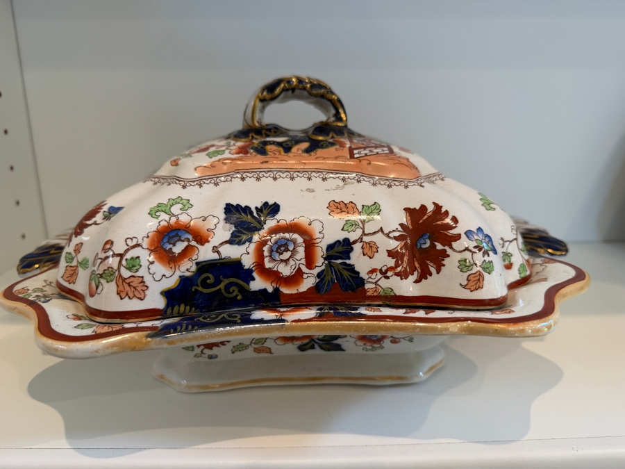 1 Of 2 Antique Ashworth Brothers Hanley Ironstone Platter, English Transferware With Royal Crown Backstamp, Late 19th To Early 20th Century, Collectible Pottery From Staffordshire 13'W X 9.5'D X 6'H [Photo 3]