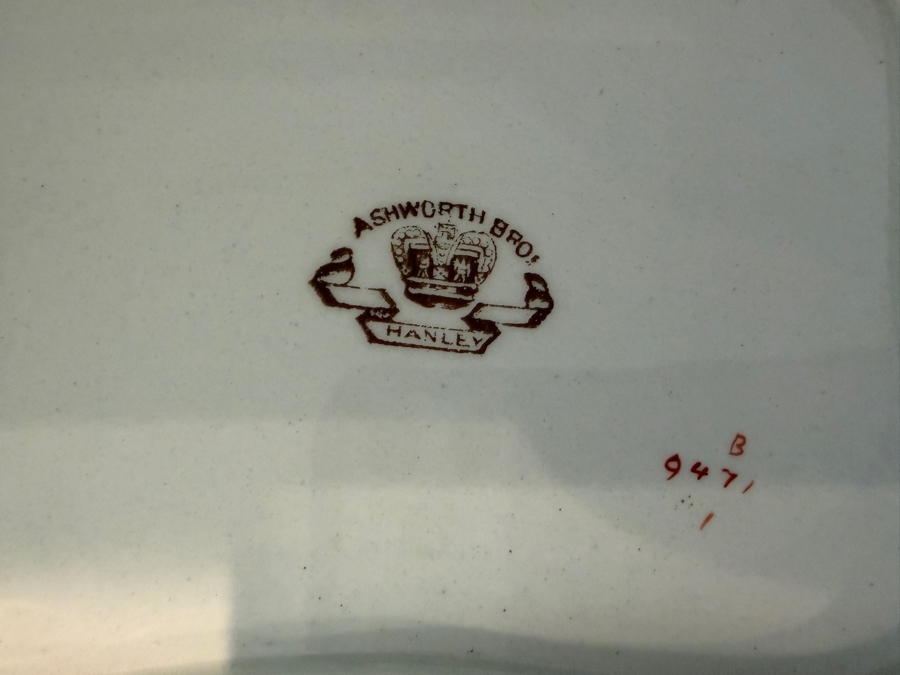 2 Of 2 Antique Ashworth Brothers Hanley Ironstone Platter, English Transferware With Royal Crown Backstamp, Late 19th To Early 20th Century, Collectible Pottery From Staffordshire 13'W X 9.5'D X 6'H [Photo 6]