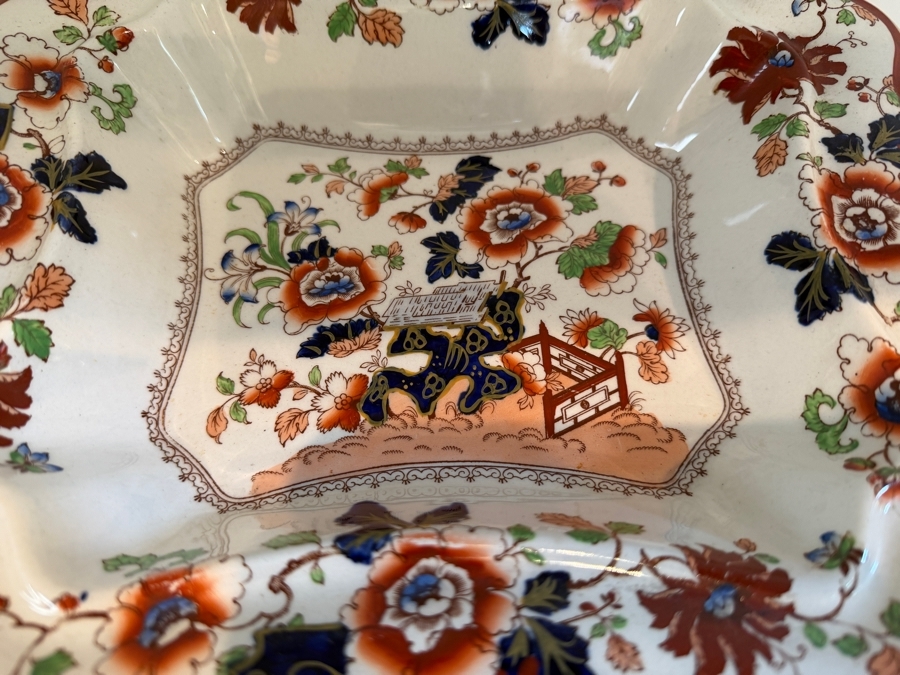 2 Of 2 Antique Ashworth Brothers Hanley Ironstone Platter, English Transferware With Royal Crown Backstamp, Late 19th To Early 20th Century, Collectible Pottery From Staffordshire 13'W X 9.5'D X 6'H [Photo 5]