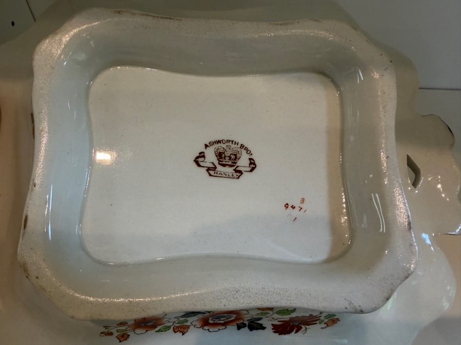 2 Of 2 Antique Ashworth Brothers Hanley Ironstone Platter, English Transferware With Royal Crown Backstamp, Late 19th To Early 20th Century, Collectible Pottery From Staffordshire 13'W X 9.5'D X 6'H [Photo 7]