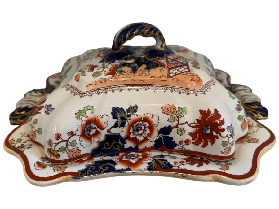 2 Of 2 Antique Ashworth Brothers Hanley Ironstone Platter, English Transferware With Royal Crown Backstamp, Late 19th To Early 20th Century, Collectible Pottery From Staffordshire 13'W X 9.5'D X 6'H