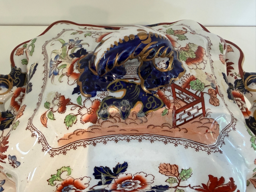 2 Of 2 Antique Ashworth Brothers Hanley Ironstone Platter, English Transferware With Royal Crown Backstamp, Late 19th To Early 20th Century, Collectible Pottery From Staffordshire 13'W X 9.5'D X 6'H [Photo 3]