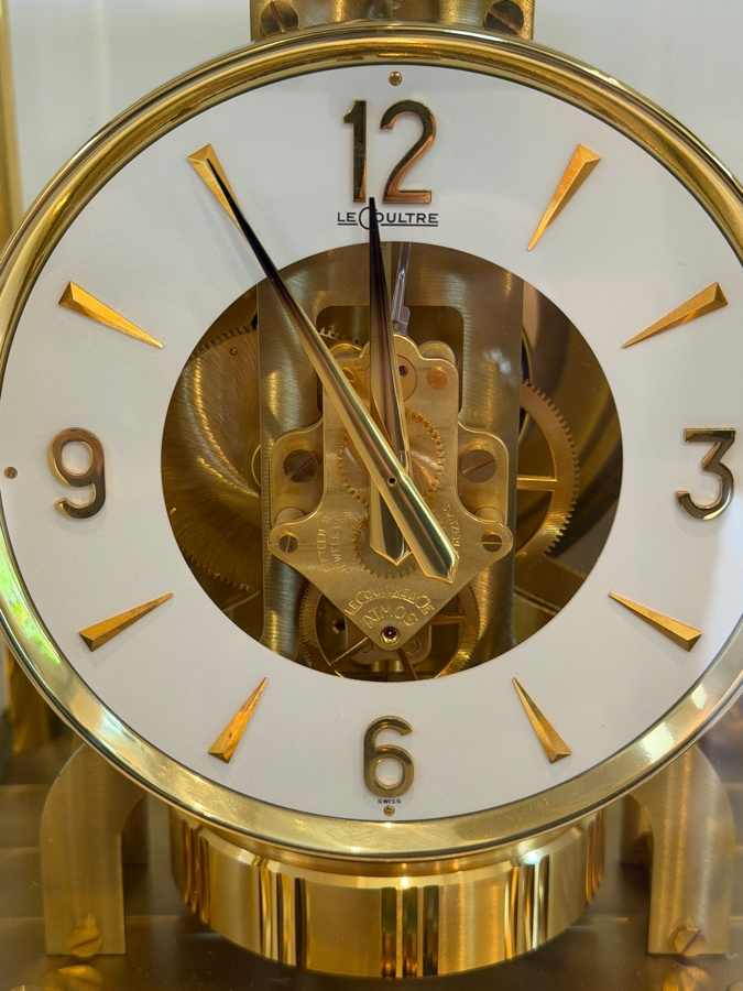 Working Vintage Jaeger-LeCoultre Atmos Perpetual Motion Mantel Clock, Gilt Brass And Glass Case, Swiss 15-Jewel Caliber 528 Movement, Mid-Century Luxury Timepiece, Circa 1960s-1970s 8.5'W X 6.5'D X 9.5'H [Photo 5]
