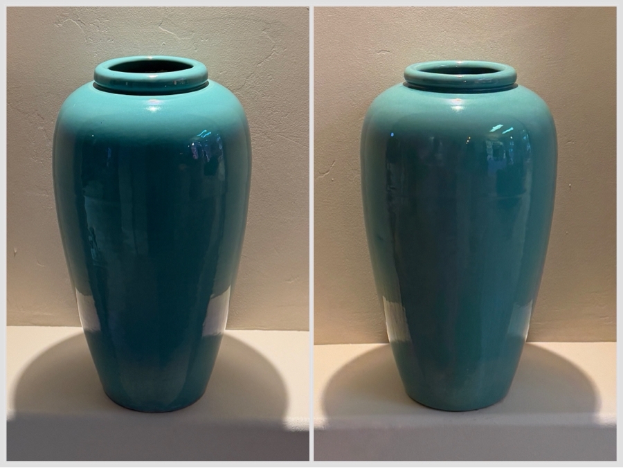 Vintage Pair Of Bauer Pottery Aqua Turquoise Oil Jars, Art Deco Style Ceramic Floor Vase, Iconic California Art Pottery, Circa 1930s-1940s 22.5'H 