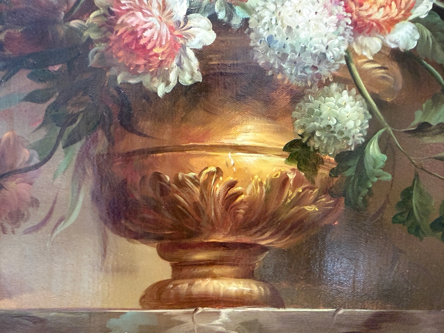 Stunning Original Still Life Oil Painting On Canvas Signed Lower Right 23.5 X 19 In A Beautiful Gilt Wooden Frame 38 X 34 [Photo 10]