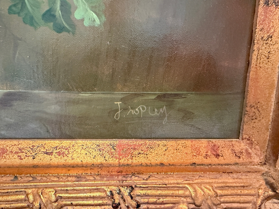 Stunning Original Still Life Oil Painting On Canvas Signed Lower Right 23.5 X 19 In A Beautiful Gilt Wooden Frame 38 X 34 [Photo 5]