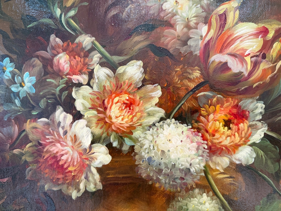 Stunning Original Still Life Oil Painting On Canvas Signed Lower Right 23.5 X 19 In A Beautiful Gilt Wooden Frame 38 X 34 [Photo 8]