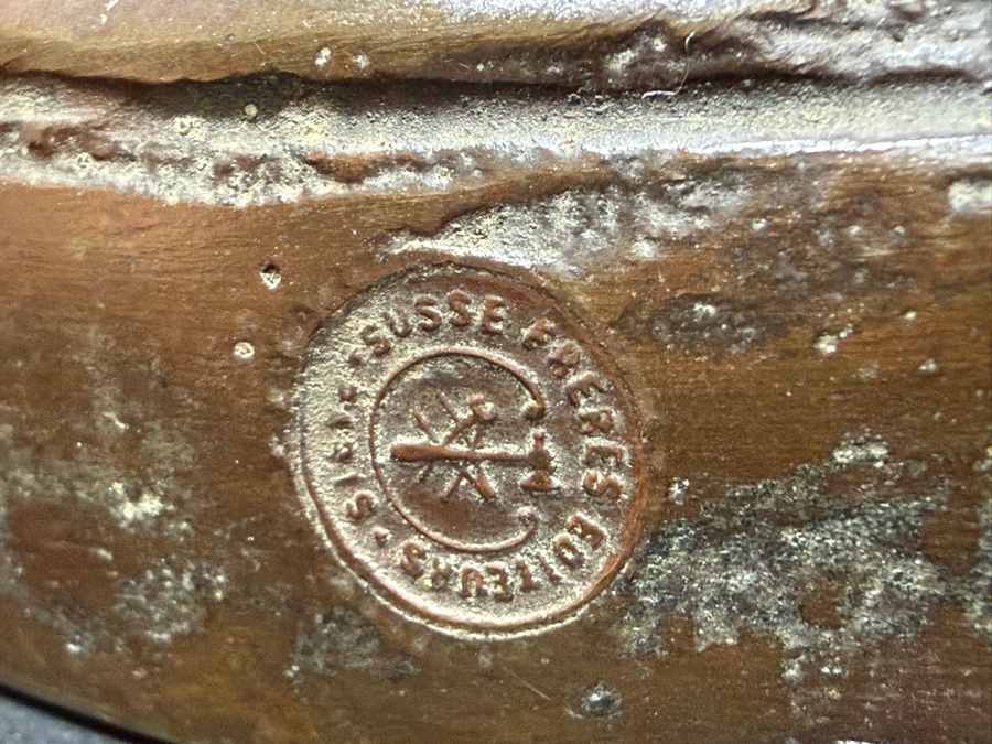 Antique Art Deco Bronze Sculpture 'Femme Au Papillon' By Albert Marius Patrisse, Seated Nude With Butterfly, Hand-Inscribed Signature, Circa 1930 14'W X 6'D X 13'H [Photo 14]