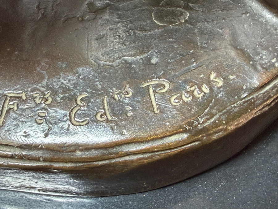Antique Art Deco Bronze Sculpture 'Femme Au Papillon' By Albert Marius Patrisse, Seated Nude With Butterfly, Hand-Inscribed Signature, Circa 1930 14'W X 6'D X 13'H [Photo 13]