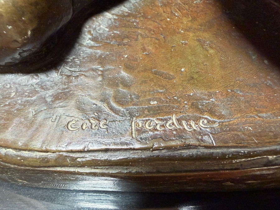 Antique Art Deco Bronze Sculpture 'Femme Au Papillon' By Albert Marius Patrisse, Seated Nude With Butterfly, Hand-Inscribed Signature, Circa 1930 14'W X 6'D X 13'H [Photo 8]