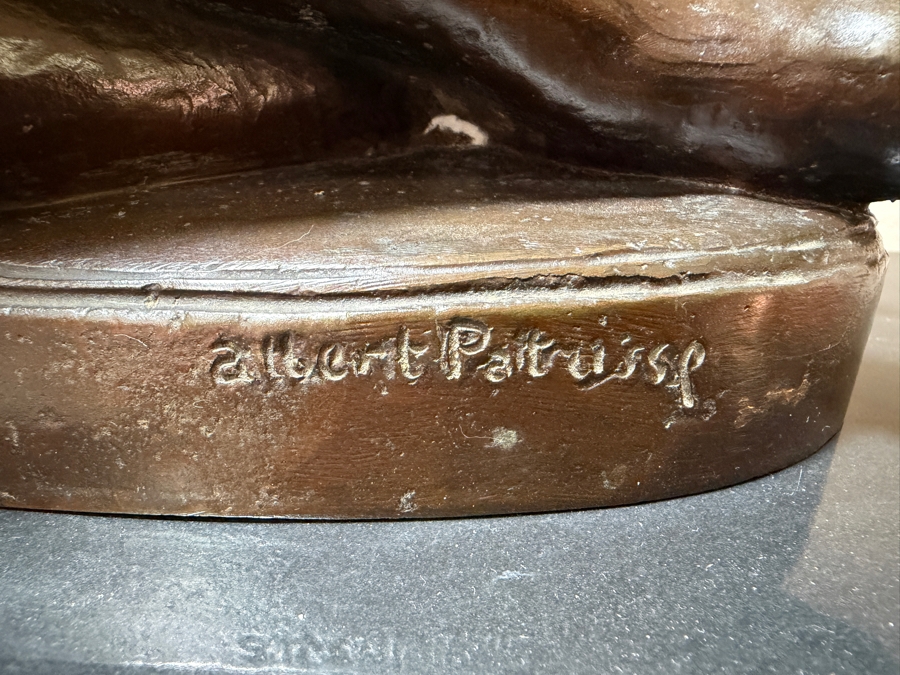 Antique Art Deco Bronze Sculpture 'Femme Au Papillon' By Albert Marius Patrisse, Seated Nude With Butterfly, Hand-Inscribed Signature, Circa 1930 14'W X 6'D X 13'H [Photo 3]