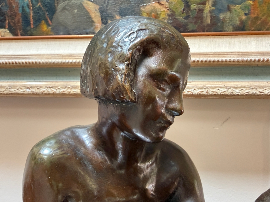 Antique Art Deco Bronze Sculpture 'Femme Au Papillon' By Albert Marius Patrisse, Seated Nude With Butterfly, Hand-Inscribed Signature, Circa 1930 14'W X 6'D X 13'H [Photo 5]