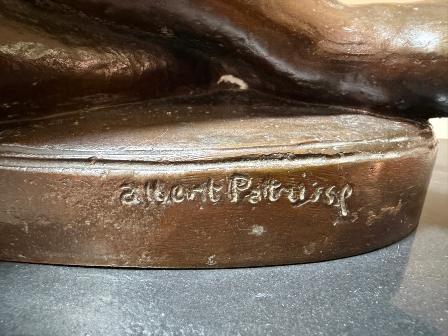 Antique Art Deco Bronze Sculpture 'Femme Au Papillon' By Albert Marius Patrisse, Seated Nude With Butterfly, Hand-Inscribed Signature, Circa 1930 14'W X 6'D X 13'H [Photo 4]