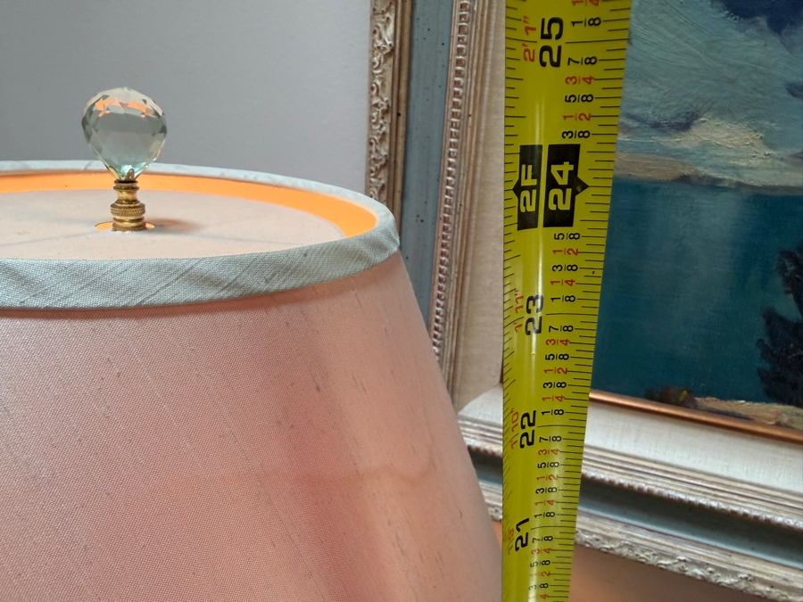 Pair Of Vintage Chinese Famille Rose Crackle Glaze Porcelain Vase Lamps Featuring Hand-Painted Pheasants And Floral Motifs On A Carved Wooden Base 24'H [Photo 11]