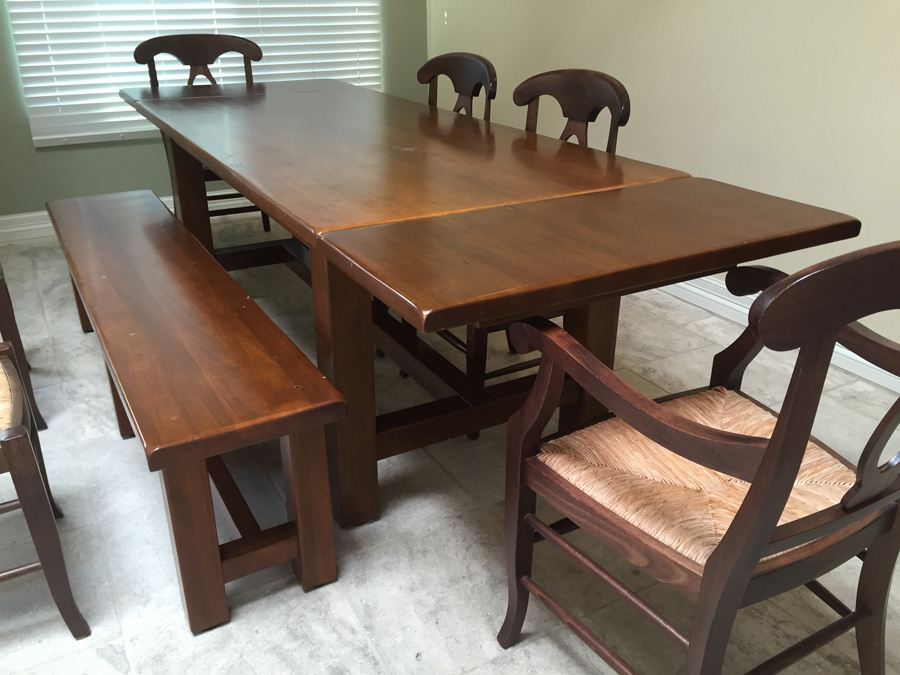 (6) Pottery Barn Napoleon Rush Italy Chairs With Table And Bench [Photo 3]