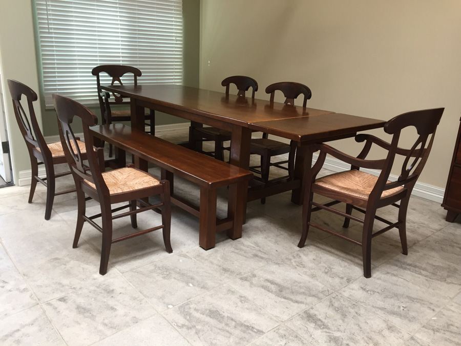 (6) Pottery Barn Napoleon Rush Italy Chairs With Table And Bench [Photo 13]
