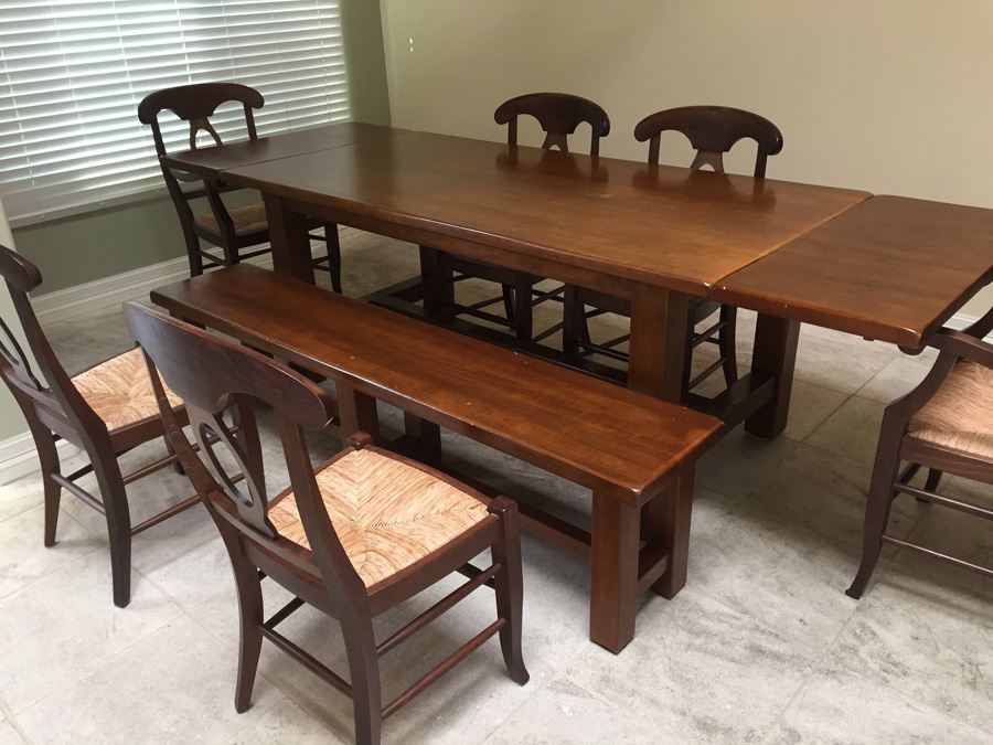 (6) Pottery Barn Napoleon Rush Italy Chairs With Table And Bench [Photo 4]