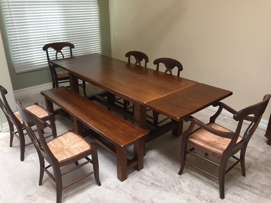 (6) Pottery Barn Napoleon Rush Italy Chairs With Table And Bench [Photo 14]
