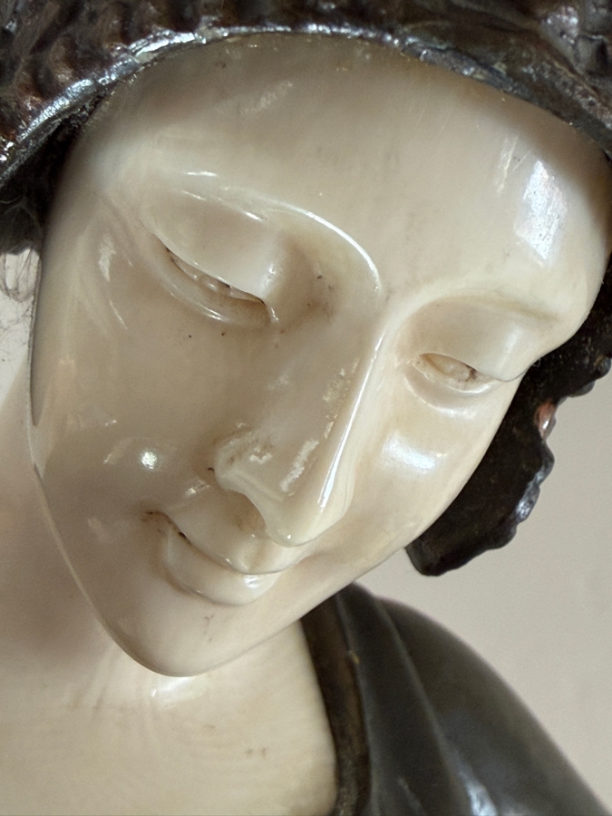 After Dimitri H. Chiparus (1886-1947) Art Deco Bronze Sculpture of Woman With Carved Face On Marble Base Signed D H Chiparus 18.5'H [Photo 13]