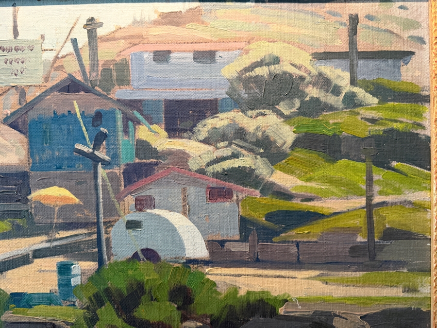 Samuel Hyde Harris (1889-1977, England/California) Original Landscape Oil Painting On Board Titled 'Young's Beach Camp' Signed Lower Right By Samuel Hyde Harris & Signed And Dated Verso 1980 By His Wife Mrs. Samuel Hyde Harris 24' X 18' Framed 32' X 25.5' [Photo 7]
