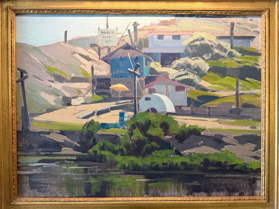 Samuel Hyde Harris (1889-1977, England/California) Original Landscape Oil Painting On Board Titled 'Young's Beach Camp' Signed Lower Right By Samuel Hyde Harris & Signed And Dated Verso 1980 By His Wife Mrs. Samuel Hyde Harris 24' X 18' Framed 32' X 25.5' [Photo 2]