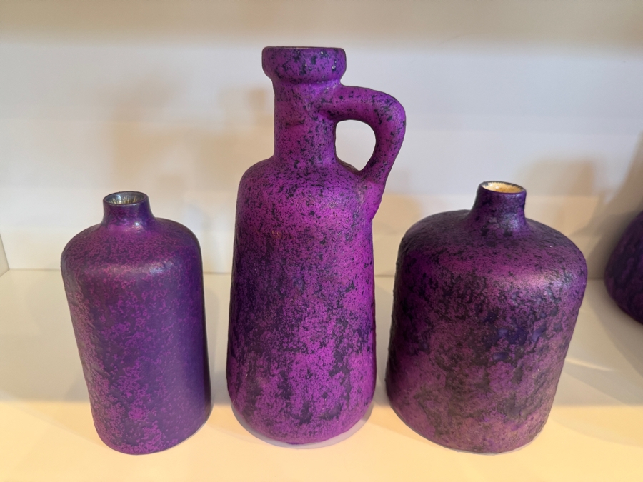 Vintage West German Otto Keramik Purple Fat Lava Glaze Pottery Vases, Set Of Three, Designed By Otto Gerharz, Mid-Century Modern, Circa 1960s-1970s 6.5' - 9'H [Photo 2]